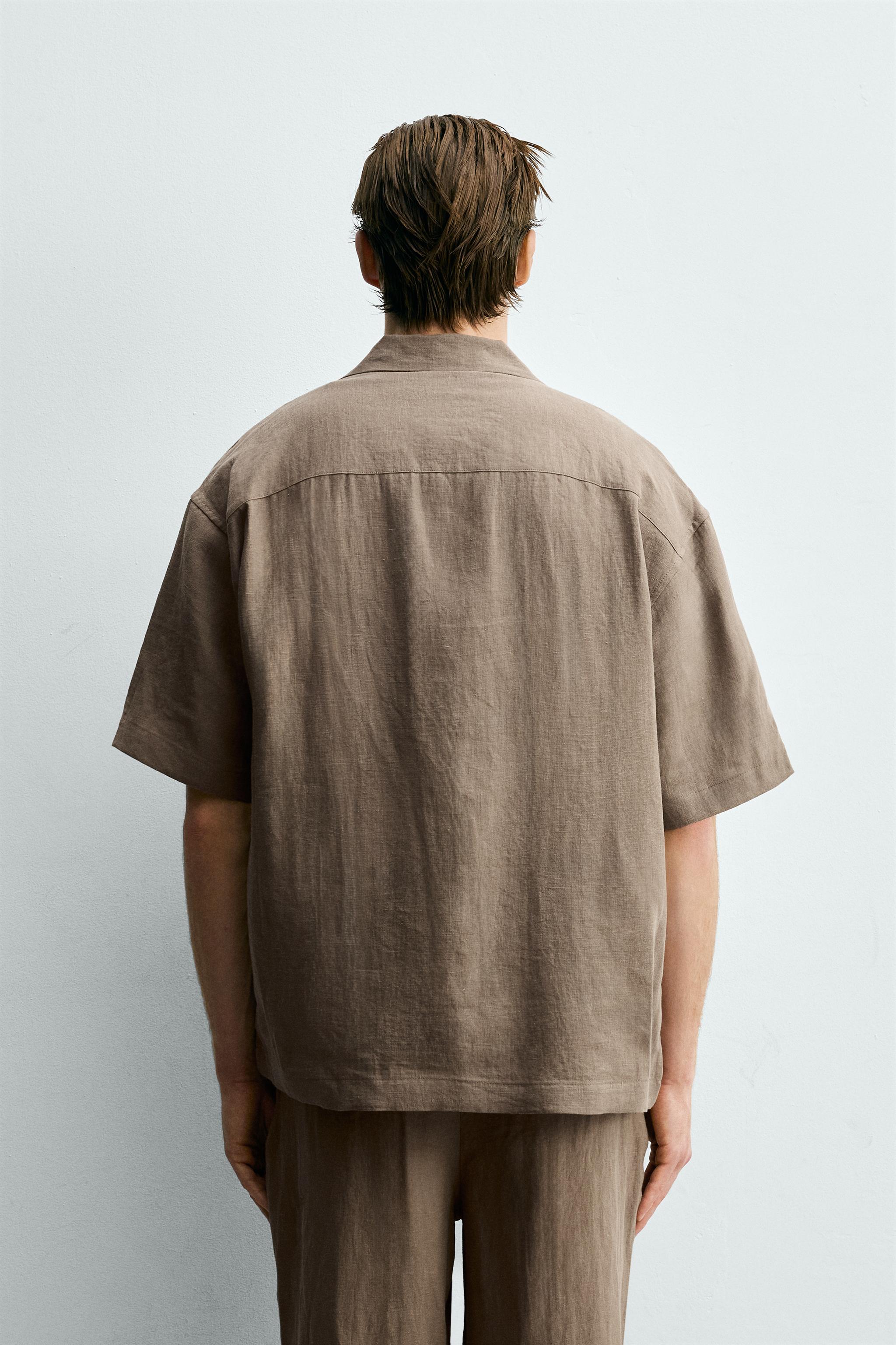 RELAXED FIT 100% LINEN SHIRT WITH PLEATED POCKETS